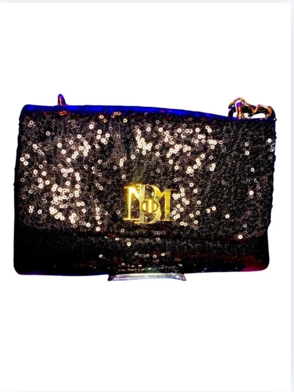 BADGLEY MISCHKA Black Sequence and Partial Beaded Crossbody/Shoulder Strap Bag